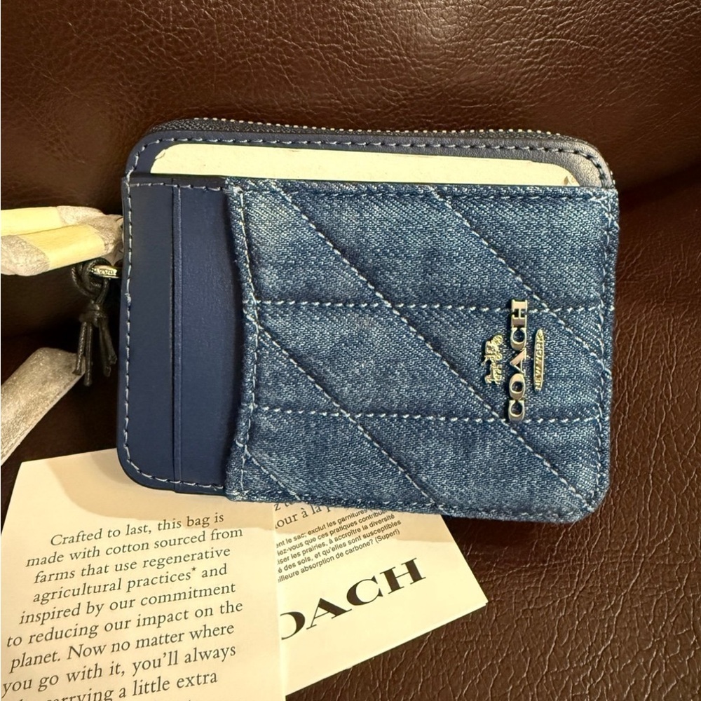 Coach CAR26 Zip Card Case With Quilting Denim